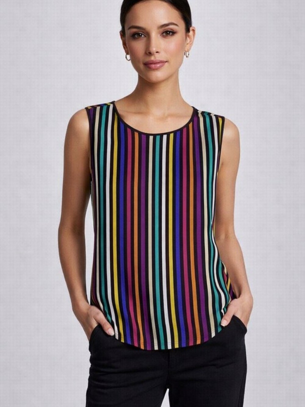 Chaus Multicolor Striped Sleeveless Blouse Small – Vibrant Work‑to‑Weekend Top